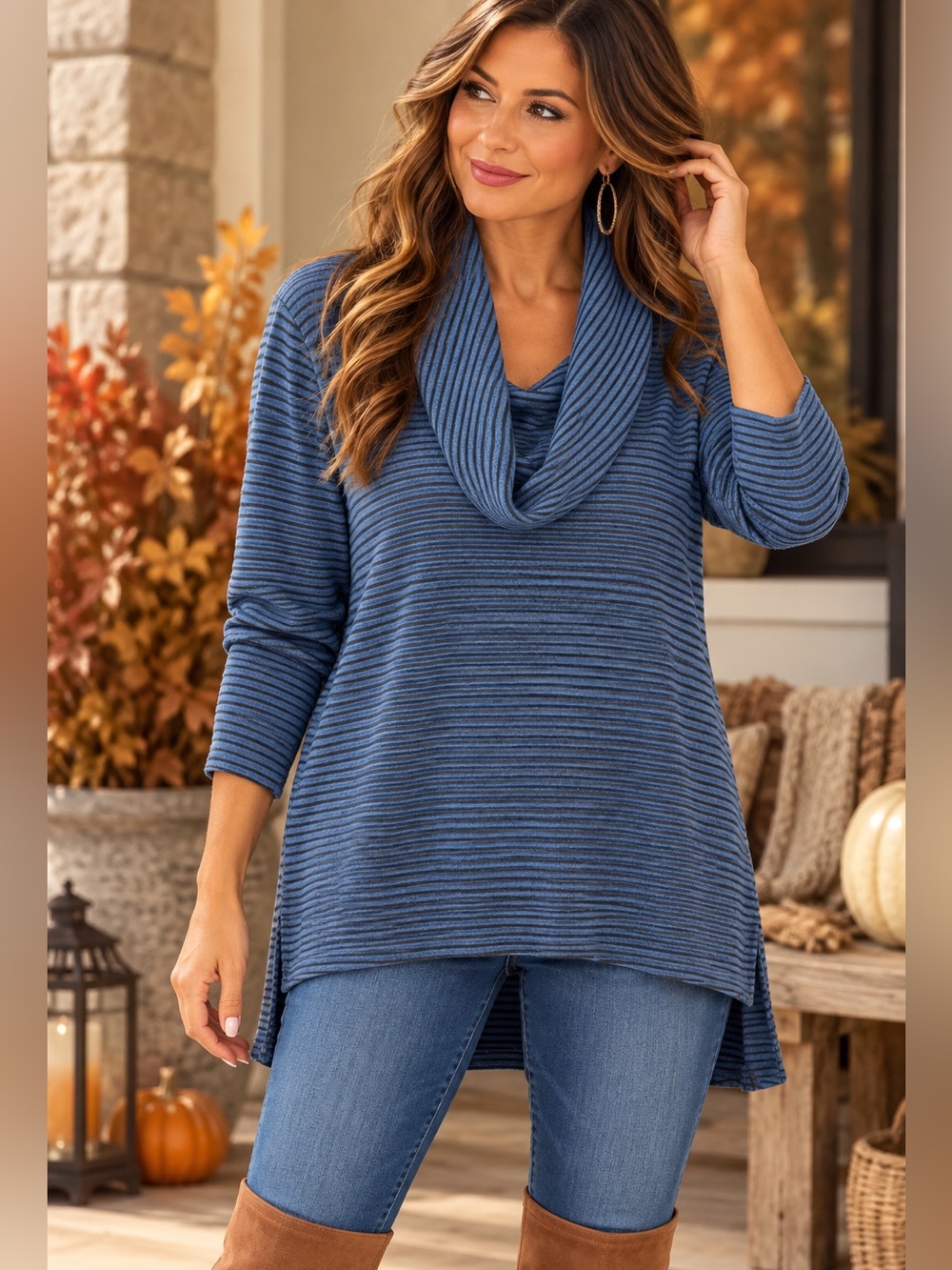 🍂✨ Apt. 9 Size XL Cowl Neck Striped High-Low Tunic Top ✨🍂